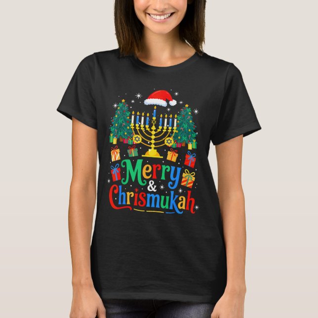 Merry Christmukkah Hanukkah Christmas Tree Xmas Fa T-Shirt (Front)