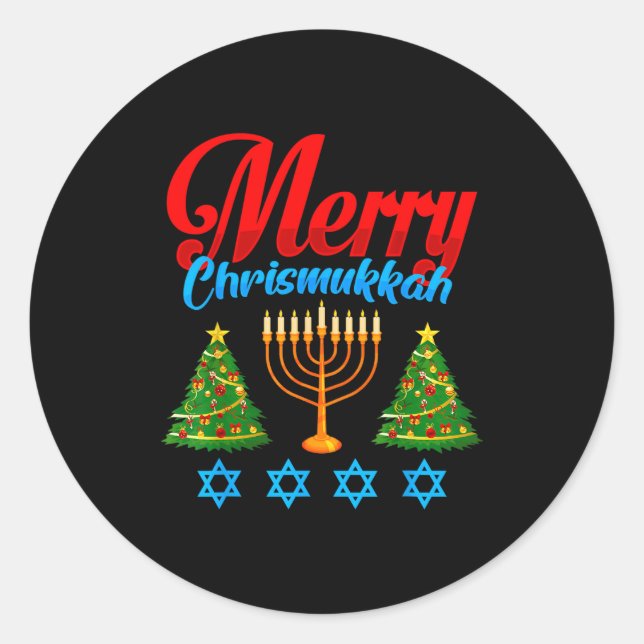 Merry Christmukkah Jewish Xmas Christmas Hanukkah  Classic Round Sticker (Front)