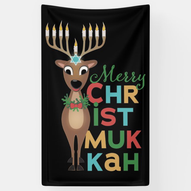 Merry Christmukkah Reindeer Banner (Vertical)