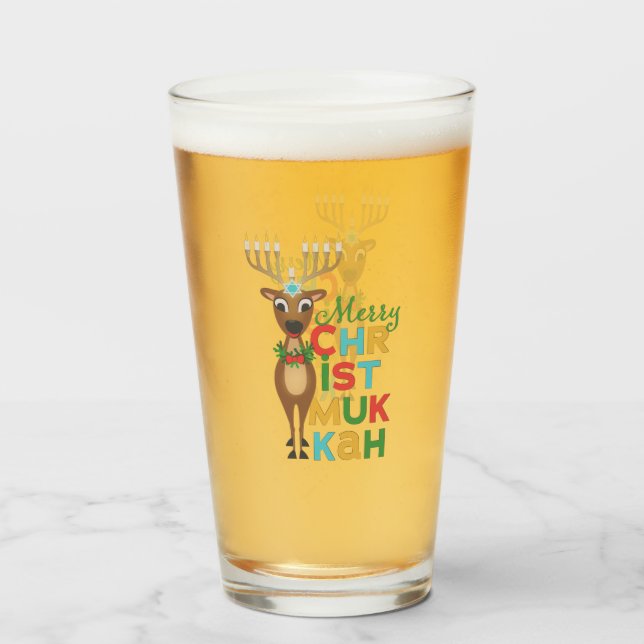 Merry Christmukkah Reindeer Glass (Front Filled)