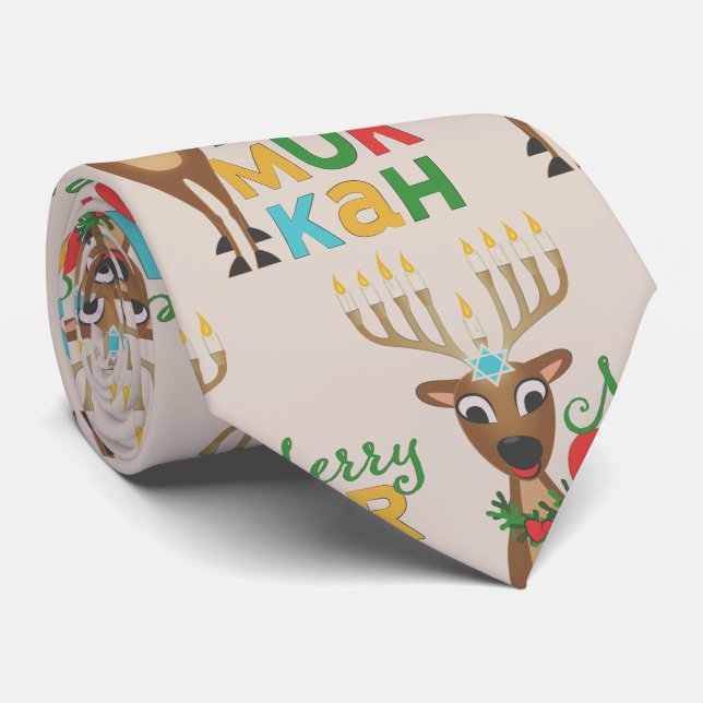 Merry Christmukkah Reindeer Tie (Rolled)