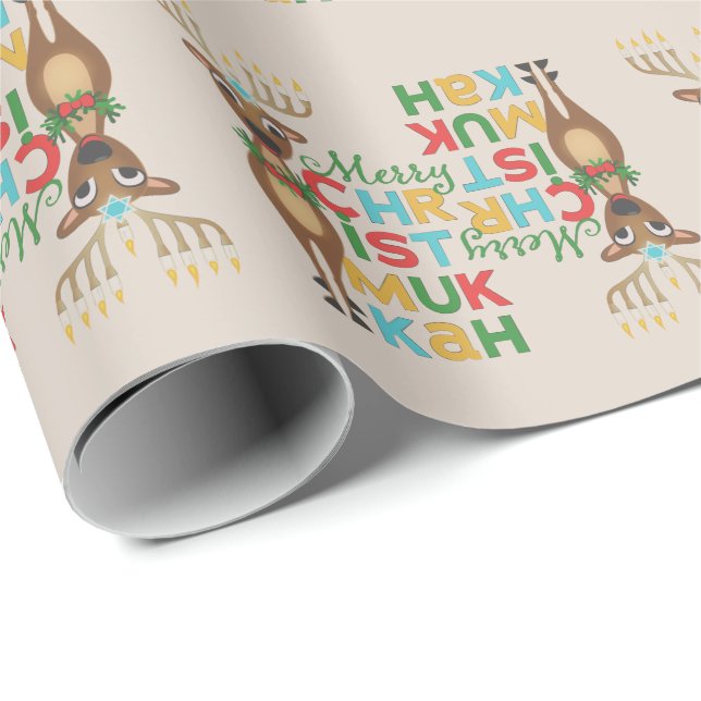 Merry Christmukkah Reindeer Wrapping Paper (Roll Corner)