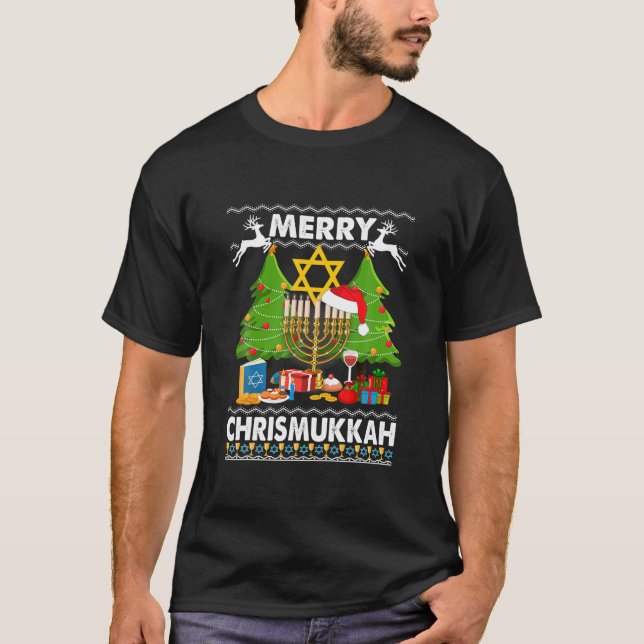 Merry Christmukkah Ugly Jewish Xmas Christmas T-Shirt (Front)