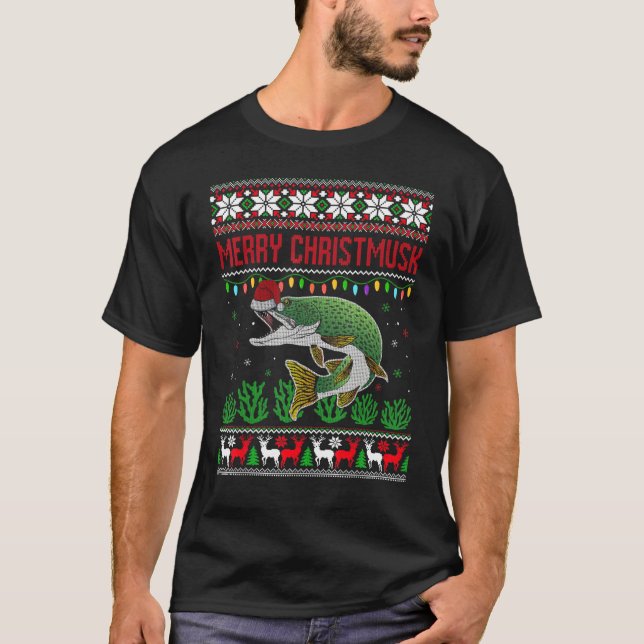 Merry Christmusk Musky Muskie Muskellunge Angler E T-Shirt (Front)
