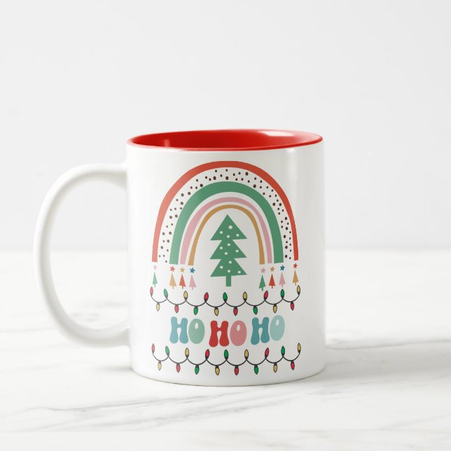 Merry chritmas hohoho rainbow  Two-Tone coffee mug (Left)