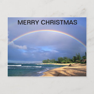 Merry Chritmas post card/rainbow over a beach Holiday Postcard