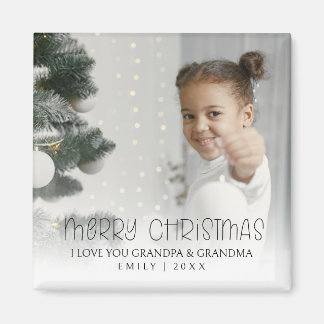 Merry Chrstmas Grandpa Grandma Minimal Photo Magnet