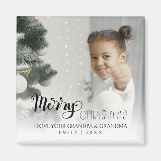 Merry Chrstmas Grandpa Grandma Minimal Photo Magnet