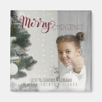 Merry Chrstmas Grandpa Grandma Minimal Photo Magnet