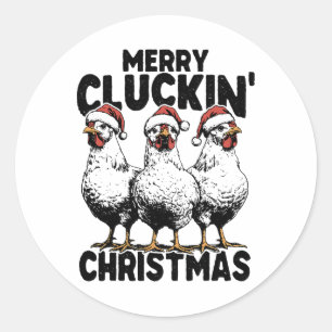 Merry Cluckin Christmas Funny Chicken Lover Santa Classic Round Sticker