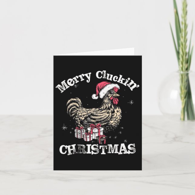 Merry Cluckin Christmas Funny Chicken Santa  Card (Front)