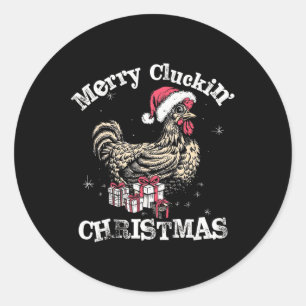 Merry Cluckin Christmas Funny Chicken Santa Classic Round Sticker