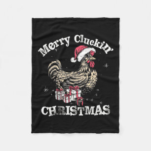 Merry Cluckin Christmas Funny Chicken Santa Fleece Blanket