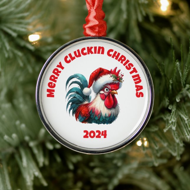 Merry Cluckin Christmas Metal Ornament (Tree)