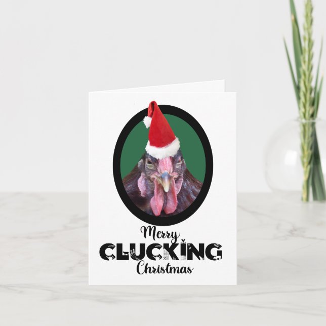 Merry Clucking Christmas Chicken Hat  Holiday Card (Front)