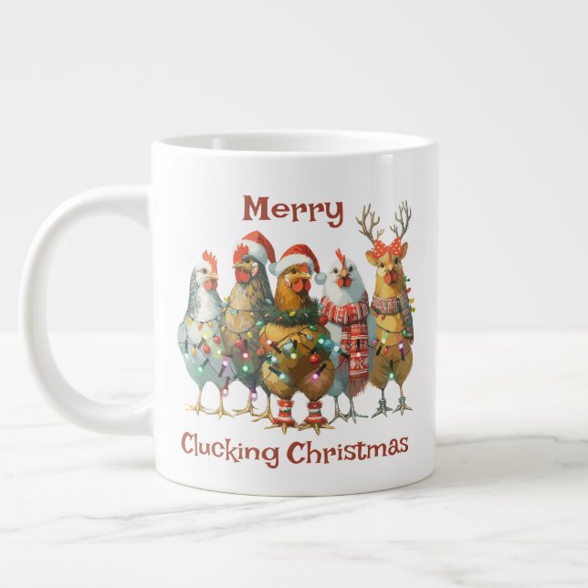 Merry Clucking Christmas Chicken  Large Coffee Mug (Left)