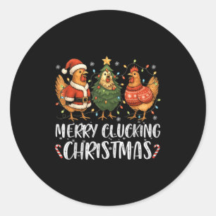 Merry Clucking Christmas Chicken Pajama Funny Sant Classic Round Sticker