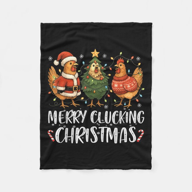 Merry Clucking Christmas Chicken Pajama Funny Sant Fleece Blanket (Front)