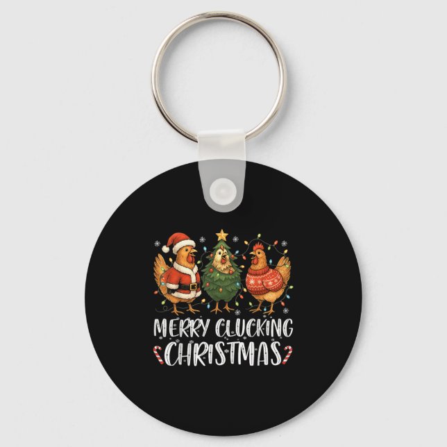 Merry Clucking Christmas Chicken Pajama Funny Sant Key Ring (Front)