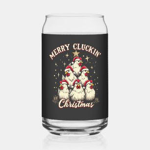 Merry Clucking Christmas Funny Chicken Roosters  Can Glass