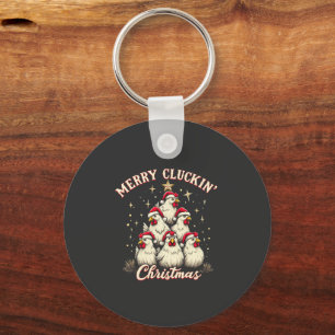 Merry Clucking Christmas Funny Chicken Roosters Key Ring