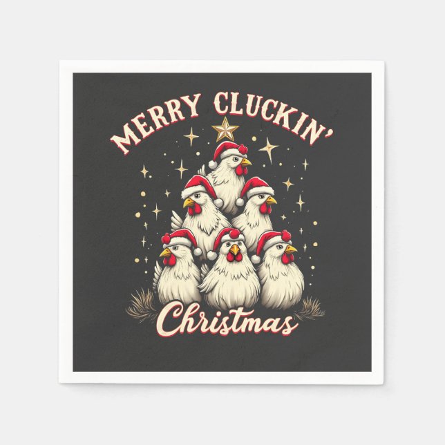 Merry Clucking Christmas Funny Chicken Roosters  Napkin (Front)