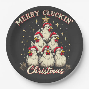 Merry Clucking Christmas Funny Chicken Roosters Paper Plate
