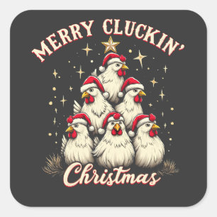 Merry Clucking Christmas Funny Chicken Roosters  Square Sticker