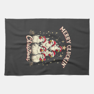 Merry Clucking Christmas Funny Chicken Roosters Tea Towel