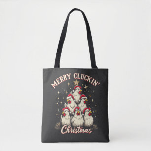 Merry Clucking Christmas Funny Chicken Roosters  Tote Bag