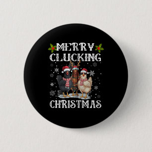 Merry Clucking Christmas Funny Chicken Santa Hat L 6 Cm Round Badge