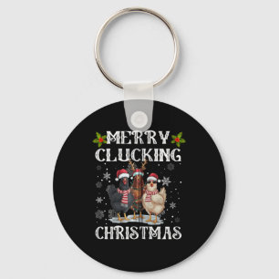 Merry Clucking Christmas Funny Chicken Santa Hat L Key Ring