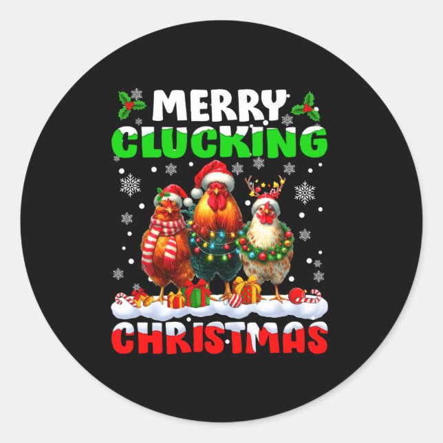 Merry Clucking Christmas Funny Chicken Santa Hat X Classic Round Sticker (Front)