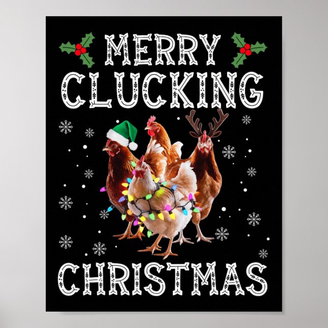 Merry Clucking Christmas Funny Chicken Santa Hat X Poster (Front)