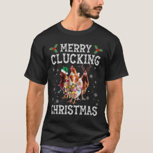 Merry Clucking Christmas Funny Chicken Santa Hat X T-Shirt