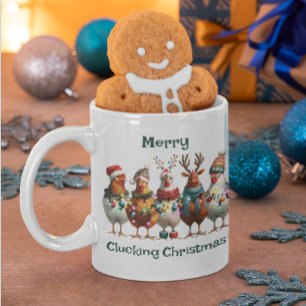 Merry Clucking Christmas Teal Green Chicken Coffee Mug