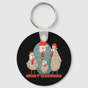 Merry Cluckmas - Crazy Christmas Chickens Key Ring