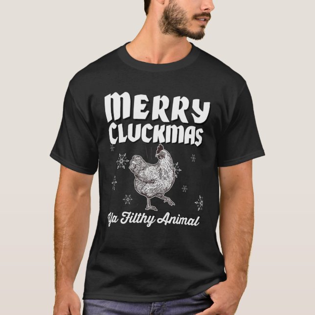 Merry Cluckmas Funny Chicken Christmas Retro Vinta T-Shirt (Front)