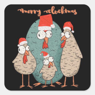 Merry Cluckmas - Funny Christmas Chickens Square Sticker
