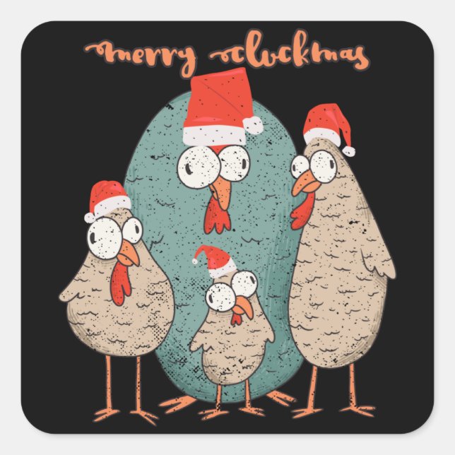 Merry Cluckmas - Funny Christmas Chickens Square Sticker (Front)