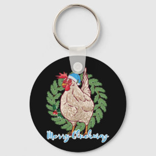 Merry Cluckmas Funny Christmas Hen Key Ring
