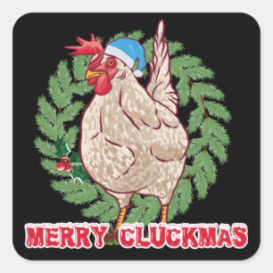 Merry Cluckmas - Funny Christmas Hen Square Sticker