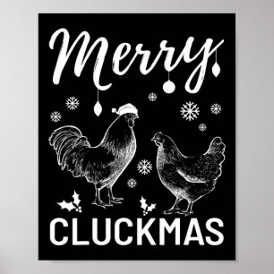 Merry Cluckmas Funny Christmas Xmas Chicken Vintag Poster
