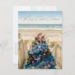 Merry Coastal Christmas Tropical Beach and Tree Holiday Postcard