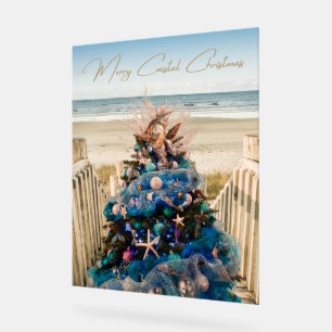 Merry Coastal Christmas Tropical Beach HolidayTree Acrylic Sign
