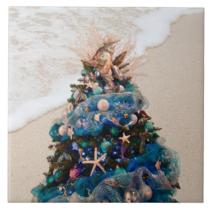 Merry Coastal Christmas Tropical Beach HolidayTree Ceramic Tile