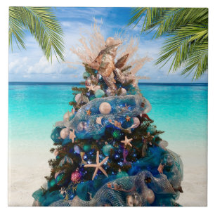 Merry Coastal Christmas Tropical Beach HolidayTree Ceramic Tile
