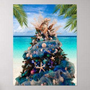 Merry Coastal Christmas Tropical Beach HolidayTree Poster