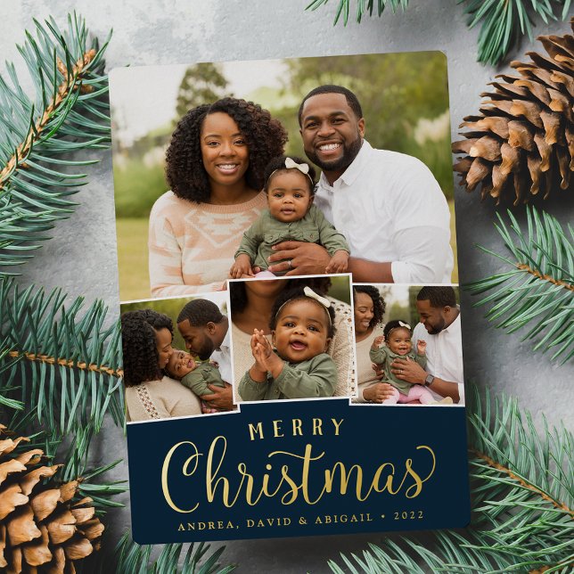 Merry Collage | Classic Christmas Photo Foil Holiday Card (Creator Uploaded)