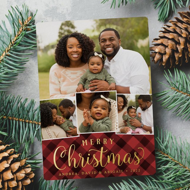 Merry Collage | Classic Christmas Photo Foil Holiday Card (Creator Uploaded)